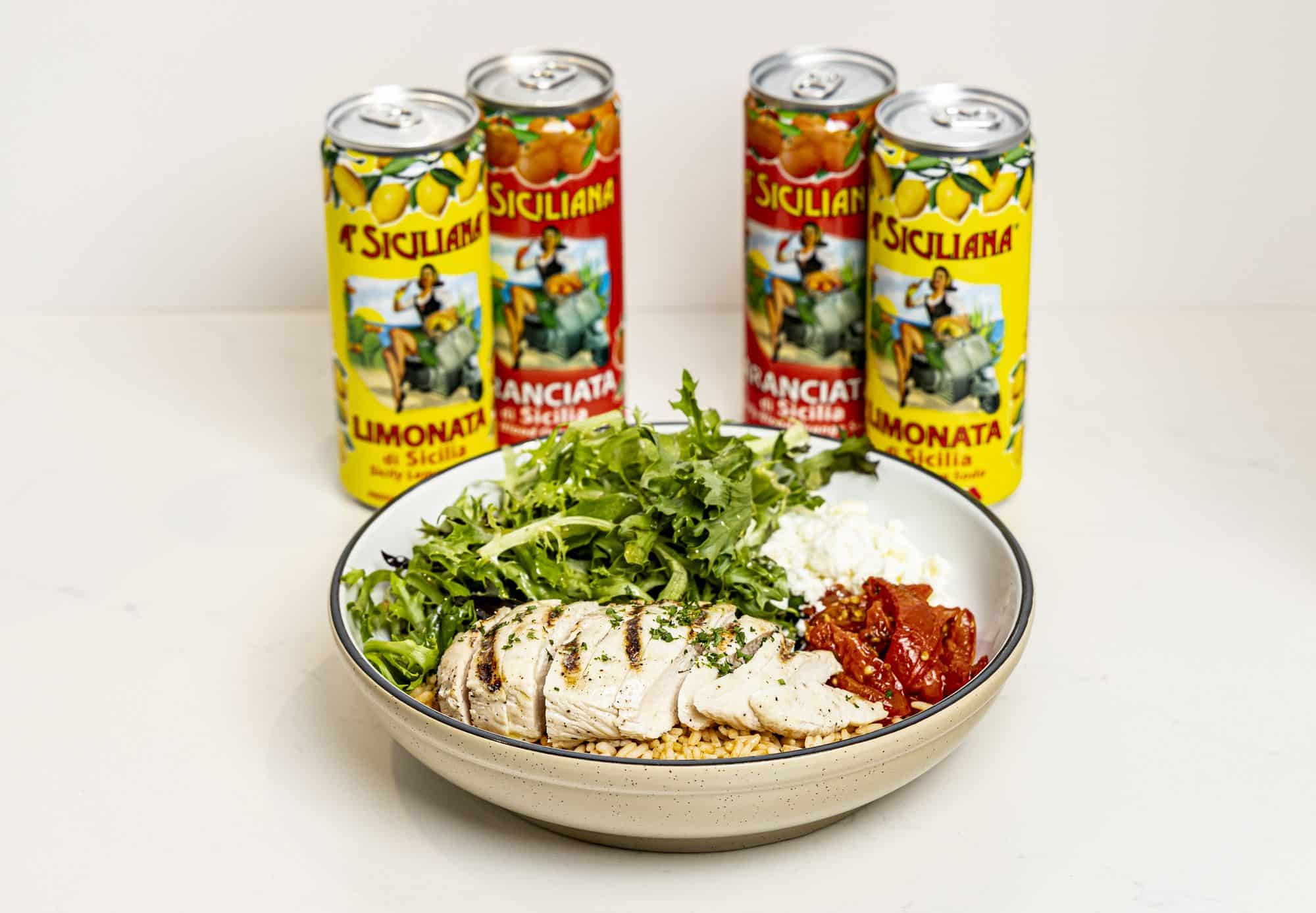 salad bowl with Italian sodas